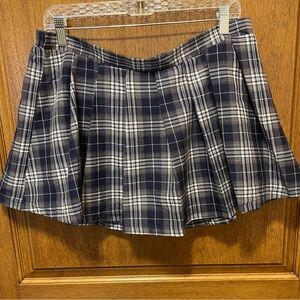 Streetwear Society Navy and White Schoolgirl Plaid Mini Skirt with short liner